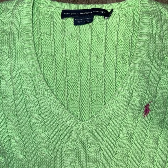 Ralph Lauren Sport Women's Lime Green V-Neck Sweater Medium - Picture 2 of 4